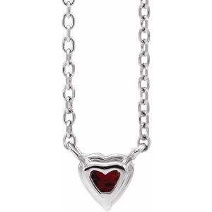 Sterling Silver Natural Mozambique Garnet Heart 16-18" Necklace