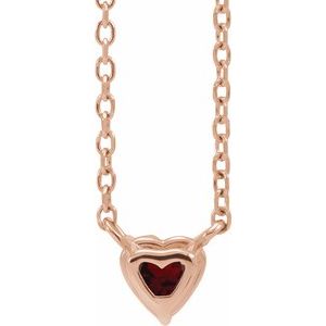 14K Rose Gold Natural Mozambique Garnet Heart 16-18" Necklace