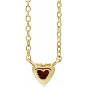 14K Yellow Gold Natural Mozambique Garnet Heart 16-18" Necklace