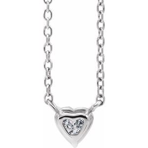 Platinum Natural White Sapphire Heart 16-18" Necklace