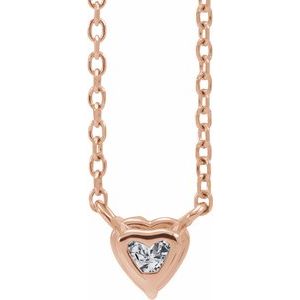 14K Rose Gold Natural White Sapphire Heart 16-18" Necklace