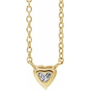 14K Yellow Gold Natural White Sapphire Heart 16-18" Necklace