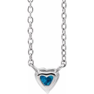 Platinum Natural London Blue Topaz Heart 16-18" Necklace