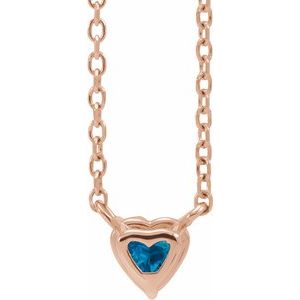 14K Rose Gold Natural London Blue Topaz Heart 16-18" Necklace