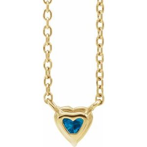 14K Yellow Gold Natural London Blue Topaz Heart 16-18" Necklace