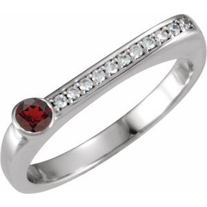 14K White Gold Natural Mozambique Garnet & .08 CTW Natural Diamond Stackable Ring