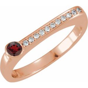 14K Rose Gold Natural Mozambique Garnet & .08 CTW Natural Diamond Stackable Ring