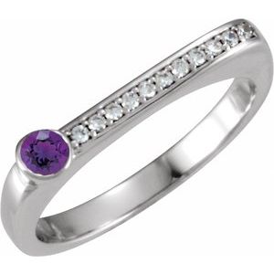 14K White Gold Natural Amethyst & .08 CTW Natural Diamond Stackable Ring