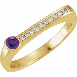 14K Yellow Gold Natural Amethyst & .08 CTW Natural Diamond Stackable Ring