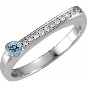 Sterling Silver Natural Aquamarine & .08 CTW Natural Diamond Stackable Ring