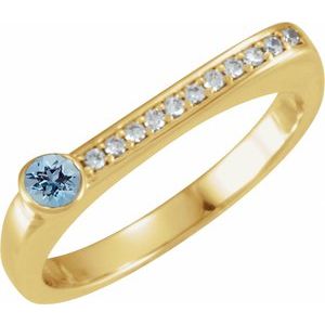 14K Yellow Gold Natural Aquamarine & .08 CTW Natural Diamond Stackable Ring