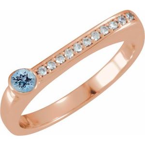 14K Rose Gold Natural Aquamarine & .08 CTW Natural Diamond Stackable Ring