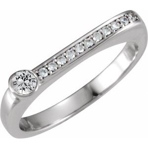 14K White Gold Natural White Sapphire & .08 CTW Natural Diamond Stackable Ring