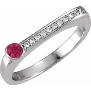 14K White Gold Natural Ruby & .08 CTW Natural Diamond Stackable Ring