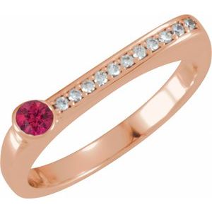 14K Rose Gold Natural Ruby & .08 CTW Natural Diamond Stackable Ring
