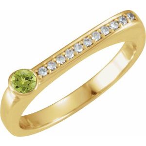 14K Yellow Gold Natural Peridot & .08 CTW Natural Diamond Stackable Ring