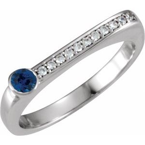 14K White Gold Natural Blue Sapphire & .08 CTW Natural Diamond Stackable Ring