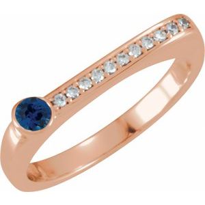 14K Rose Gold Natural Blue Sapphire & .08 CTW Natural Diamond Stackable Ring
