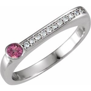 Sterling Silver Natural Pink Tourmaline & .08 CTW Natural Diamond Stackable Ring