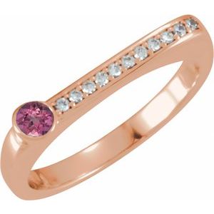 14K Rose Gold Natural Pink Tourmaline & .08 CTW Natural Diamond Stackable Ring