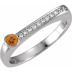 Sterling Silver Natural Citrine & .08 CTW Natural Diamond Stackable Ring