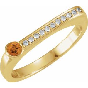 14K Yellow Gold Natural Citrine & .08 CTW Natural Diamond Stackable Ring