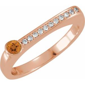 14K Rose Gold Natural Citrine & .08 CTW Natural Diamond Stackable Ring