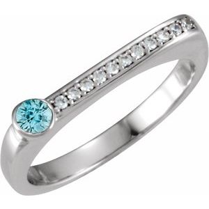 14K White Gold Natural Blue Zircon & .08 CTW Natural Diamond Stackable Ring