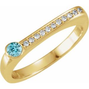 14K Yellow Gold Natural Blue Zircon & .08 CTW Natural Diamond Stackable Ring
