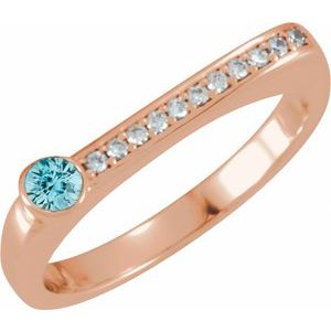 14K Rose Gold Natural Blue Zircon & .08 CTW Natural Diamond Stackable Ring