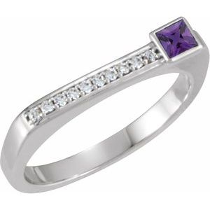 14K White Gold Natural Amethyst & .07 CTW Natural Diamond Stackable Ring