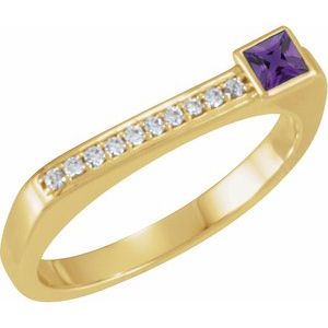 14K Yellow Gold Natural Amethyst & .07 CTW Natural Diamond Stackable Ring