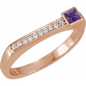 14K Rose Gold Natural Amethyst & .07 CTW Natural Diamond Stackable Ring