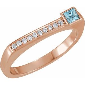 14K Rose Gold Natural Aquamarine & .07 CTW Natural Diamond Stackable Ring