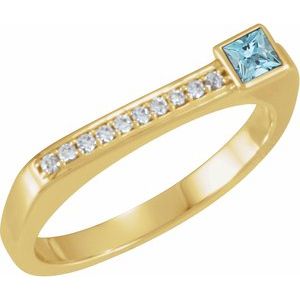 14K Yellow Gold Natural Aquamarine & .07 CTW Natural Diamond Stackable Ring