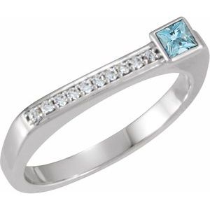 Sterling Silver Natural Aquamarine & .07 CTW Natural Diamond Stackable Ring