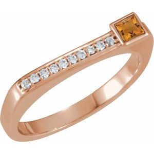 14K Rose Gold Natural Citrine & .07 CTW Natural Diamond Stackable Ring