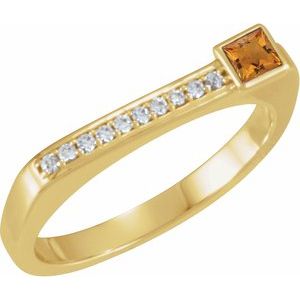 14K Yellow Gold Natural Citrine & .07 CTW Natural Diamond Stackable Ring