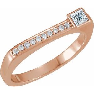 14K Rose Gold Natural White Sapphire & .07 CTW Natural Diamond Stackable Ring