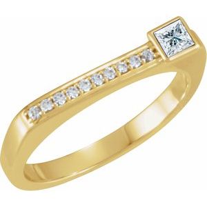 14K Yellow Gold Natural White Sapphire & .07 CTW Natural Diamond Stackable Ring
