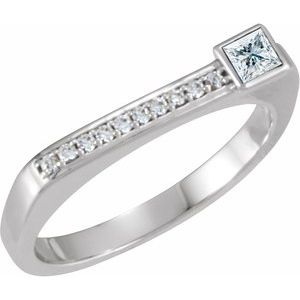 14K White Gold Natural White Sapphire & .07 CTW Natural Diamond Stackable Ring