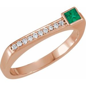 14K Rose Gold Natural Emerald & .07 CTW Natural Diamond Stackable Ring