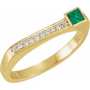 14K Yellow Gold Natural Emerald & .07 CTW Natural Diamond Stackable Ring