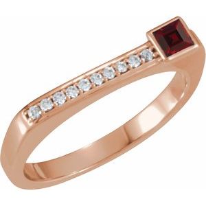 14K Rose Gold Natural Mozambique Garnet & .07 CTW Natural Diamond Stackable Ring