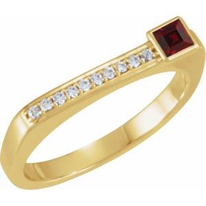 14K Yellow Gold Natural Mozambique Garnet & .07 CTW Natural Diamond Stackable Ring