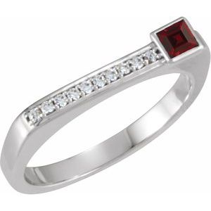 14K White Gold Natural Mozambique Garnet & .07 CTW Natural Diamond Stackable Ring