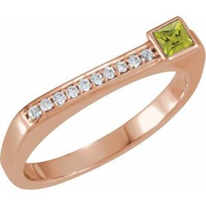 14K Rose Gold Natural Peridot & .07 CTW Natural Diamond Stackable Ring