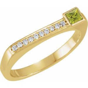 14K Yellow Gold Natural Peridot & .07 CTW Natural Diamond Stackable Ring