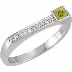 Sterling Silver Natural Peridot & .07 CTW Natural Diamond Stackable Ring