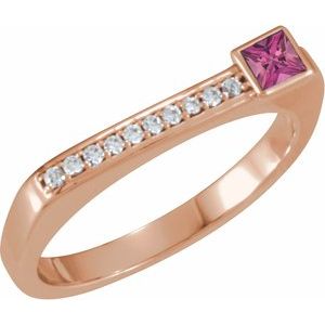 14K Rose Gold Natural Pink Tourmaline & .07 CTW Natural Diamond Stackable Ring